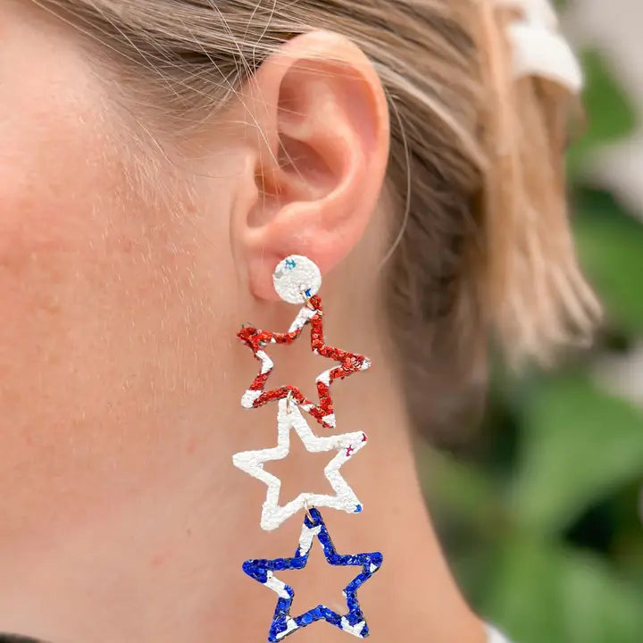 Patriotic Open Star Dangle Earrings