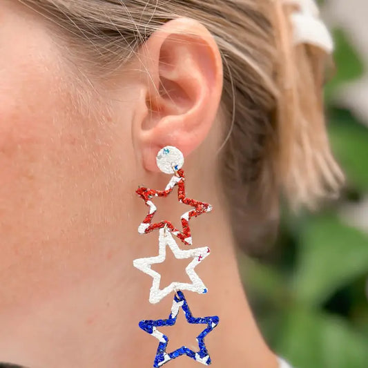 Patriotic Open Star Dangle Earrings