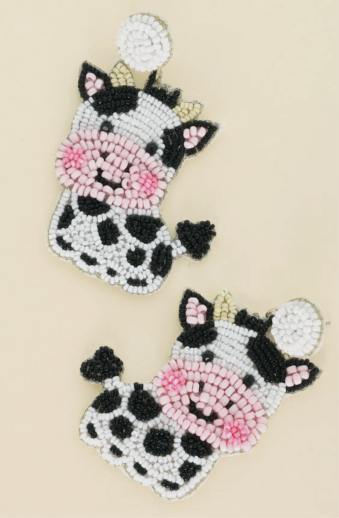 Seed Bead Cow Earrings