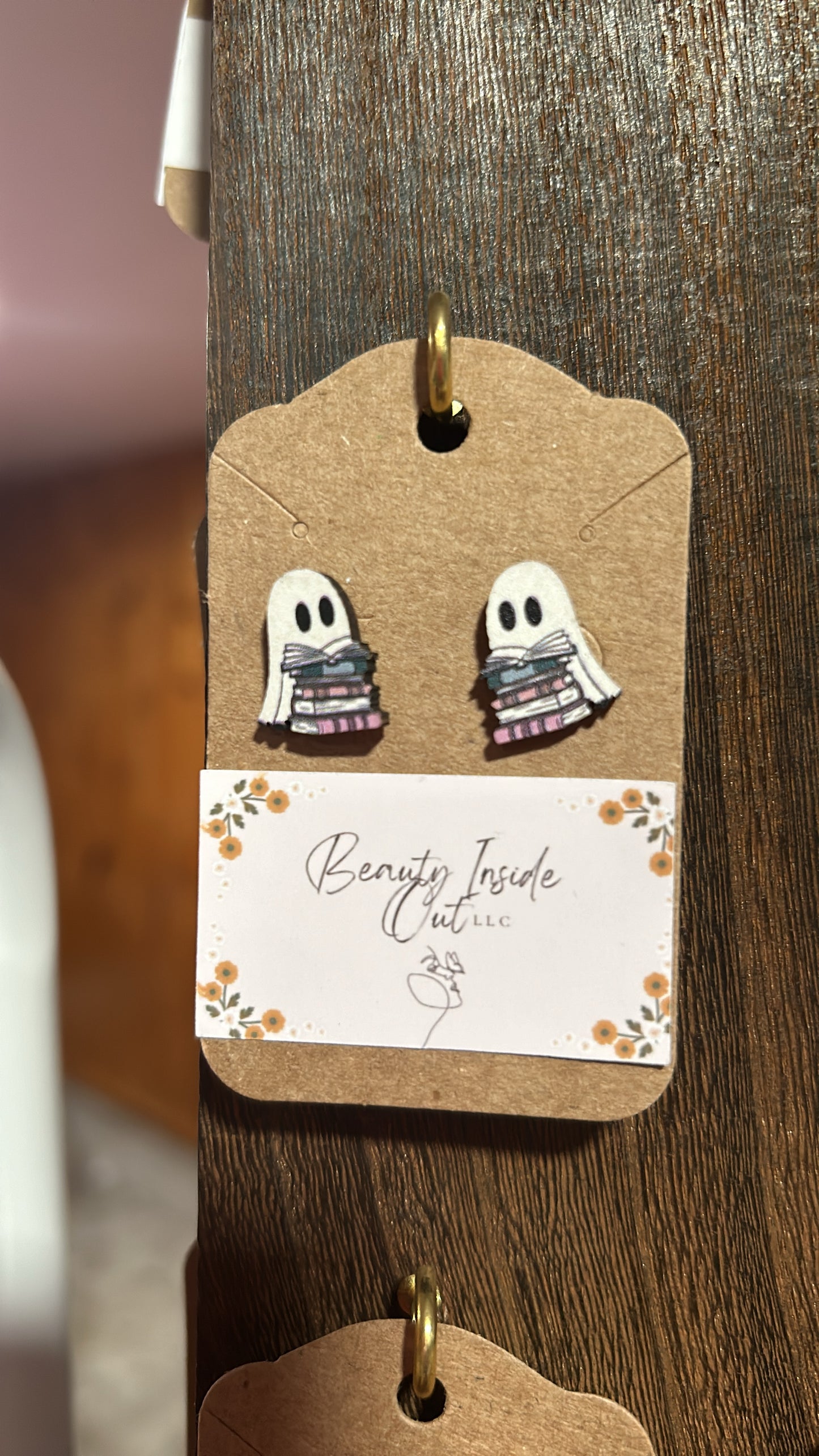 Reading Ghost wooden Stud Earrings