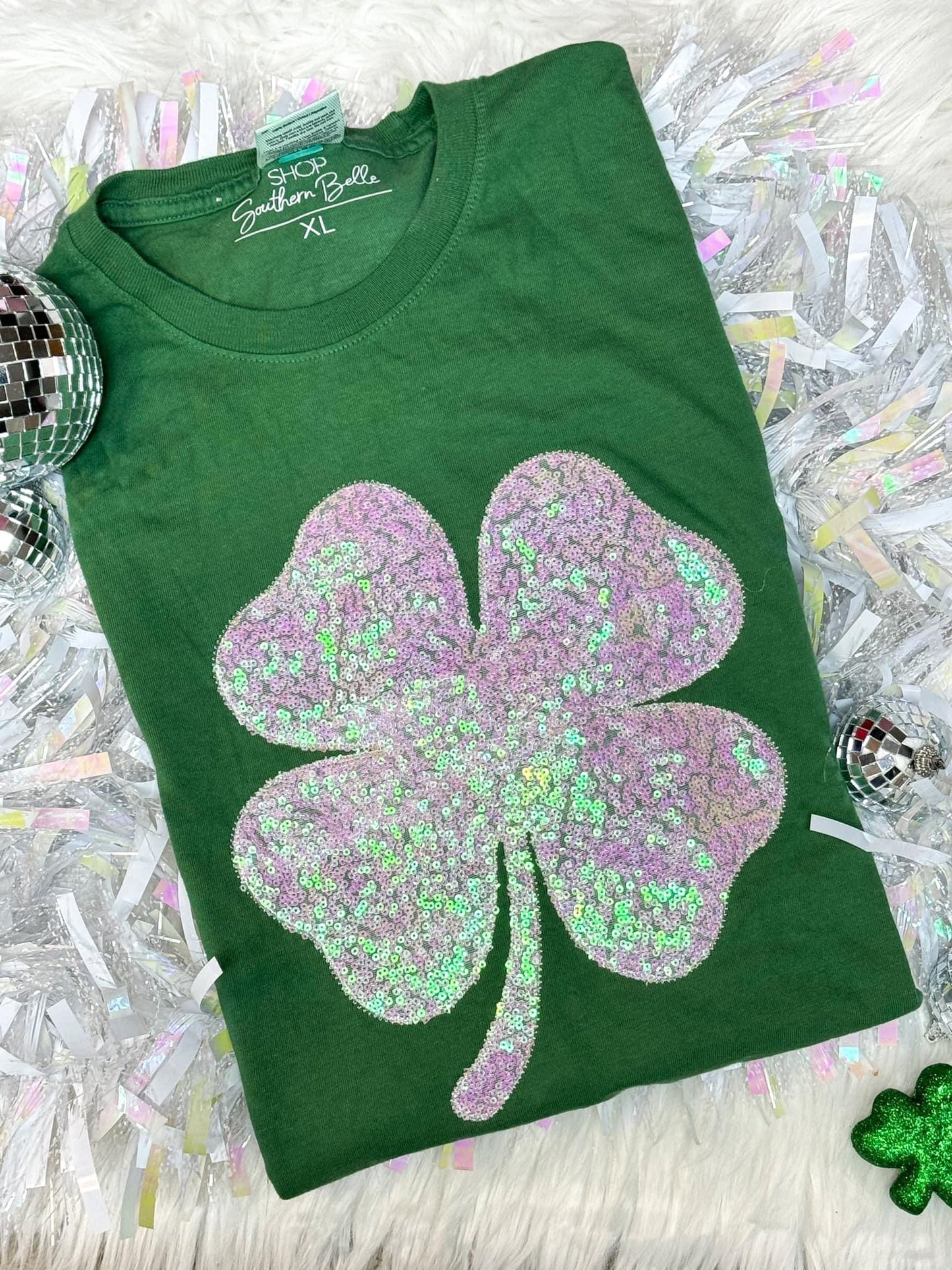 White Glitter Shamrock Tee