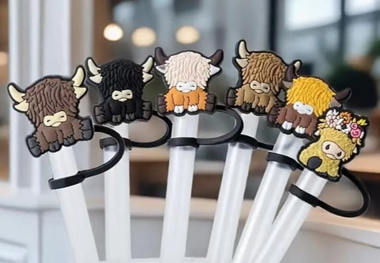 Highland Cow Straw Toppers variety (6 pack)