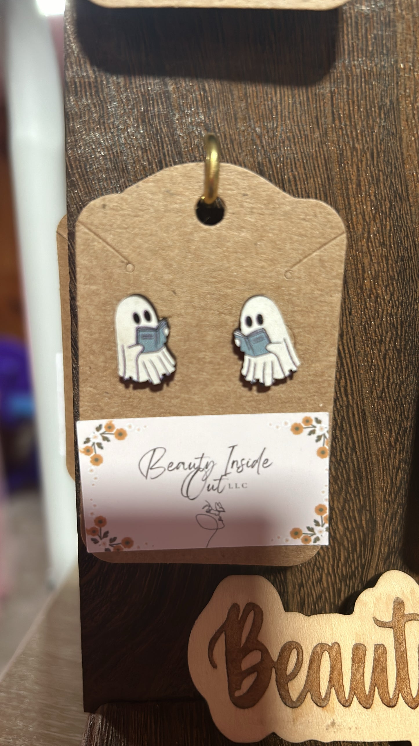 Reading Ghost wooden Stud Earrings