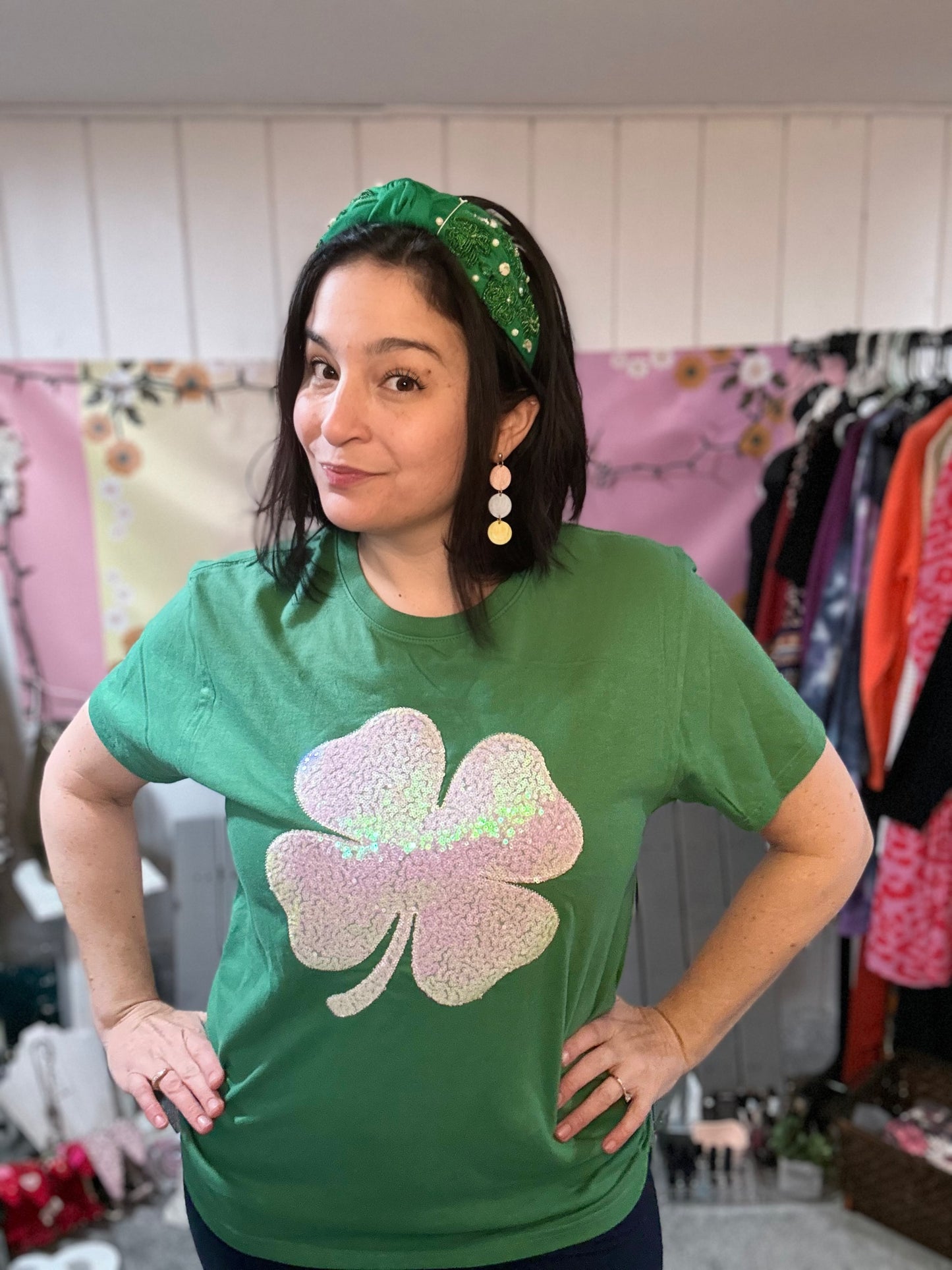 White Glitter Shamrock Tee