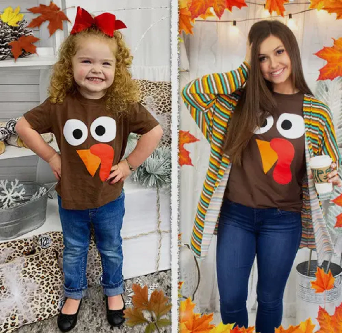 Turkey Face Thanksgiving Chocolate Brown T-Shirt