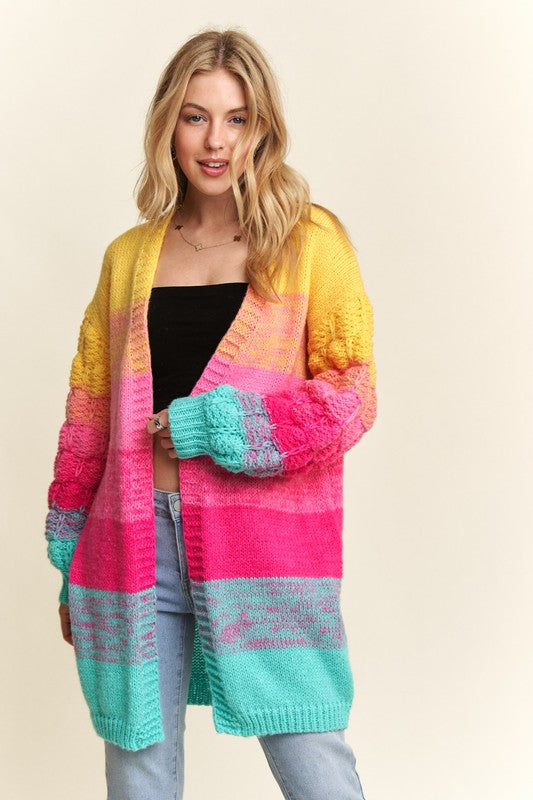 Fluffy sleeve color block sweater cardigan