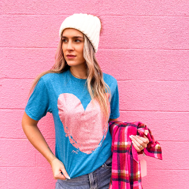 Pink Glitter Heart Tee