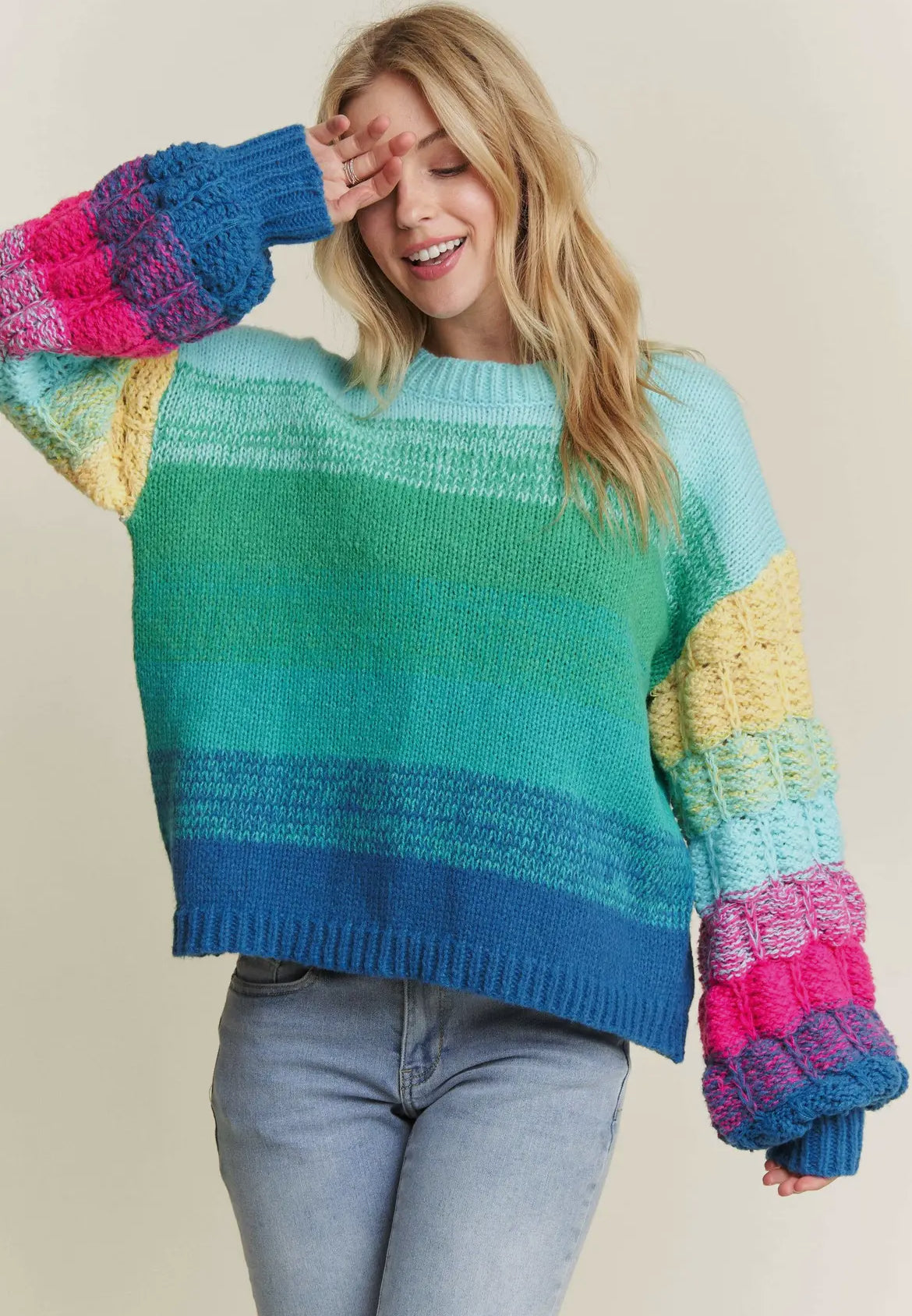 Puff Sleeve Ombré Sweater Top