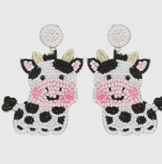 Seed Bead Cow Earrings