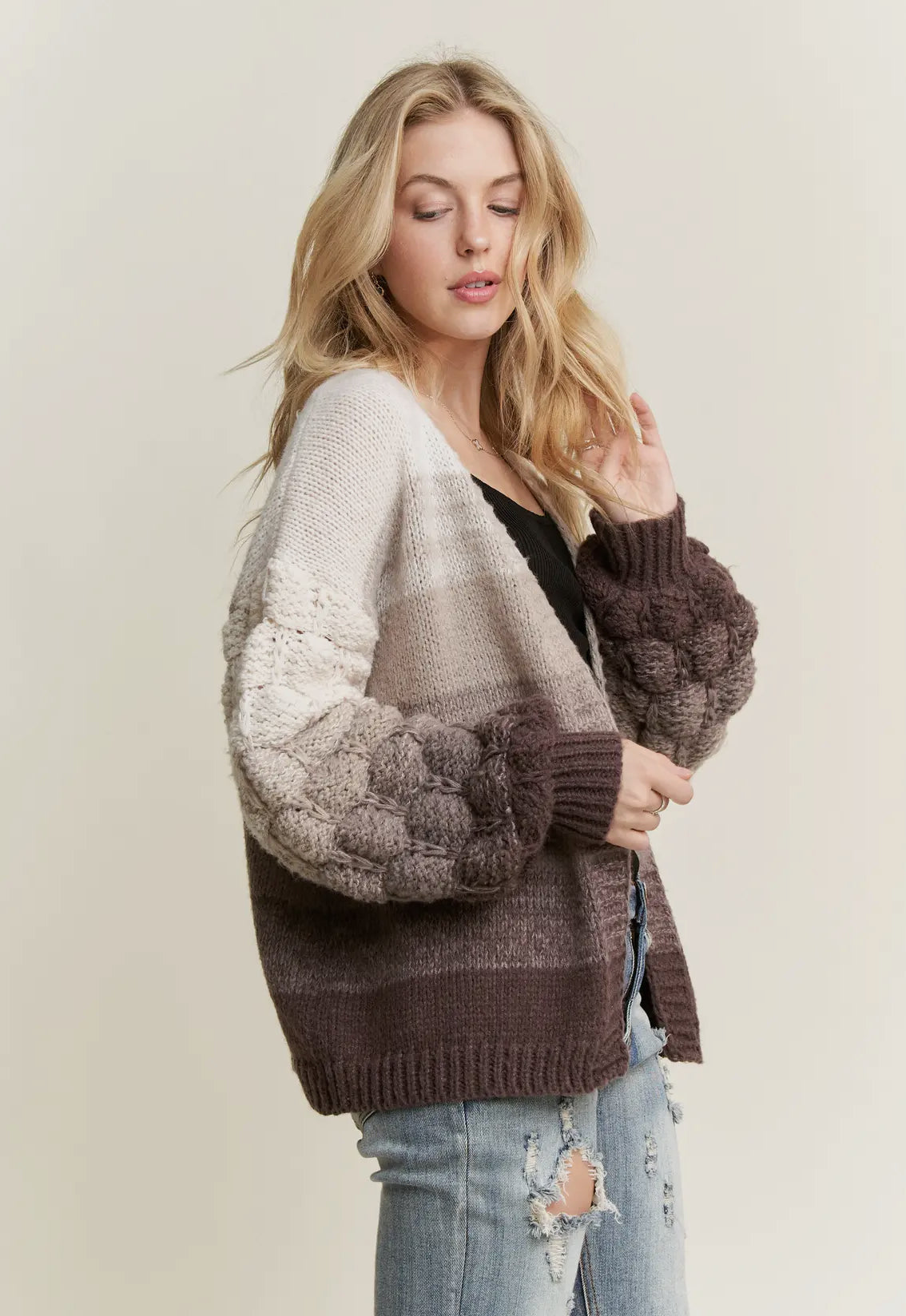 Puff Sleeve Ombré Sweater cardigan