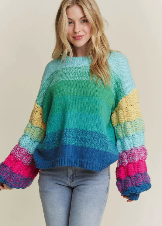 Puff Sleeve Ombré Sweater Top