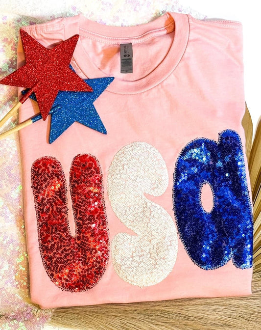 USA Glitter Patch Tee