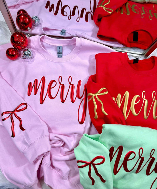 Merry Shiny Puff ink Crewneck with sleeve detail