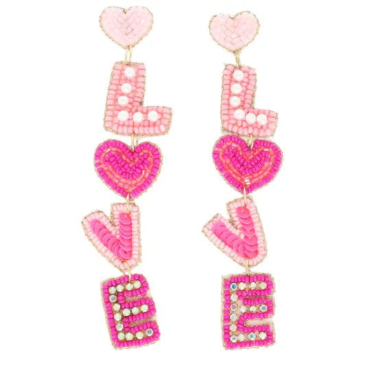 Love Valentine's Letter Jeweled Beaded Earrings