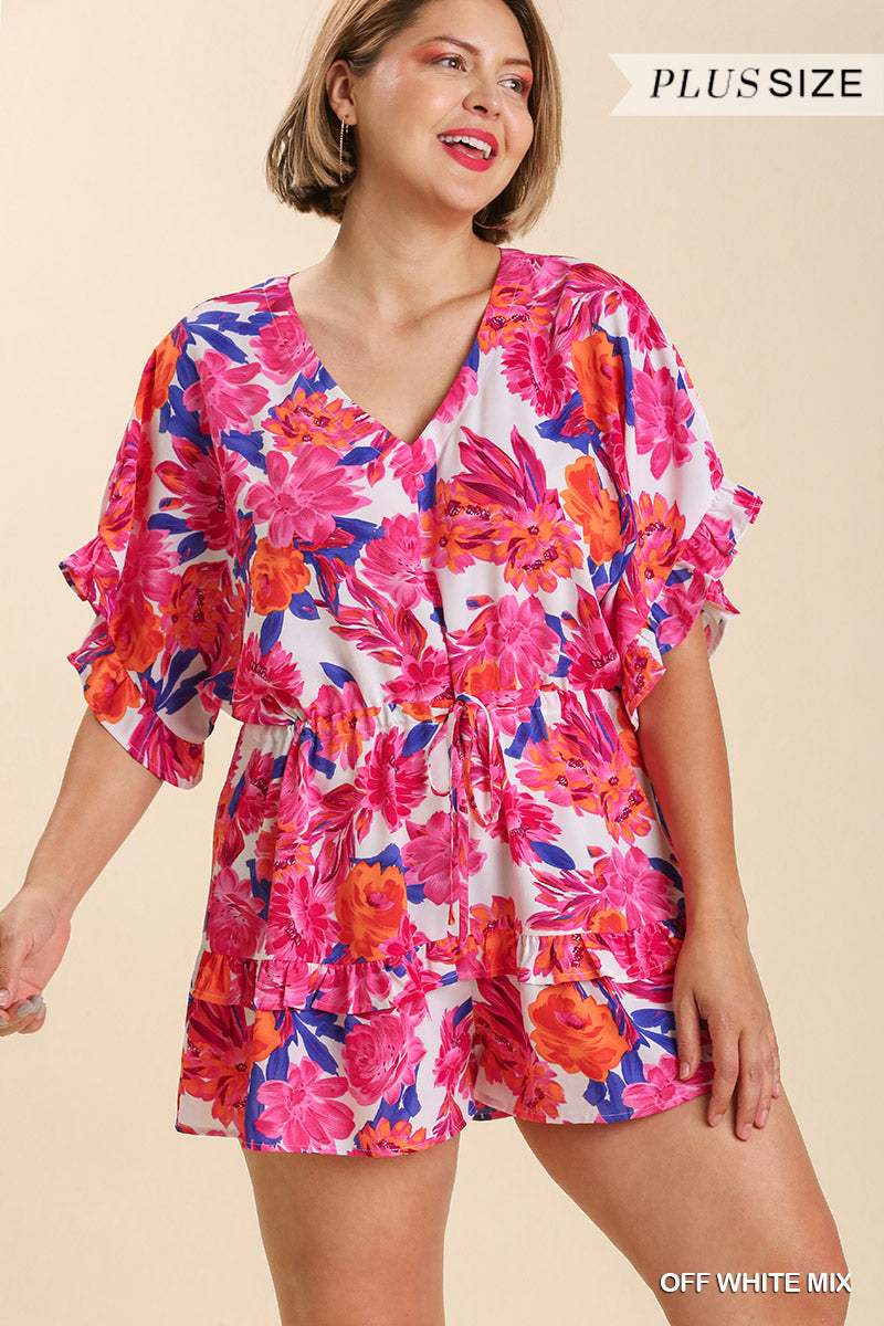 PLUS SIZE floral Print Short Romper