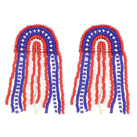 Patriotic Arch Tassel Beaded Earrings